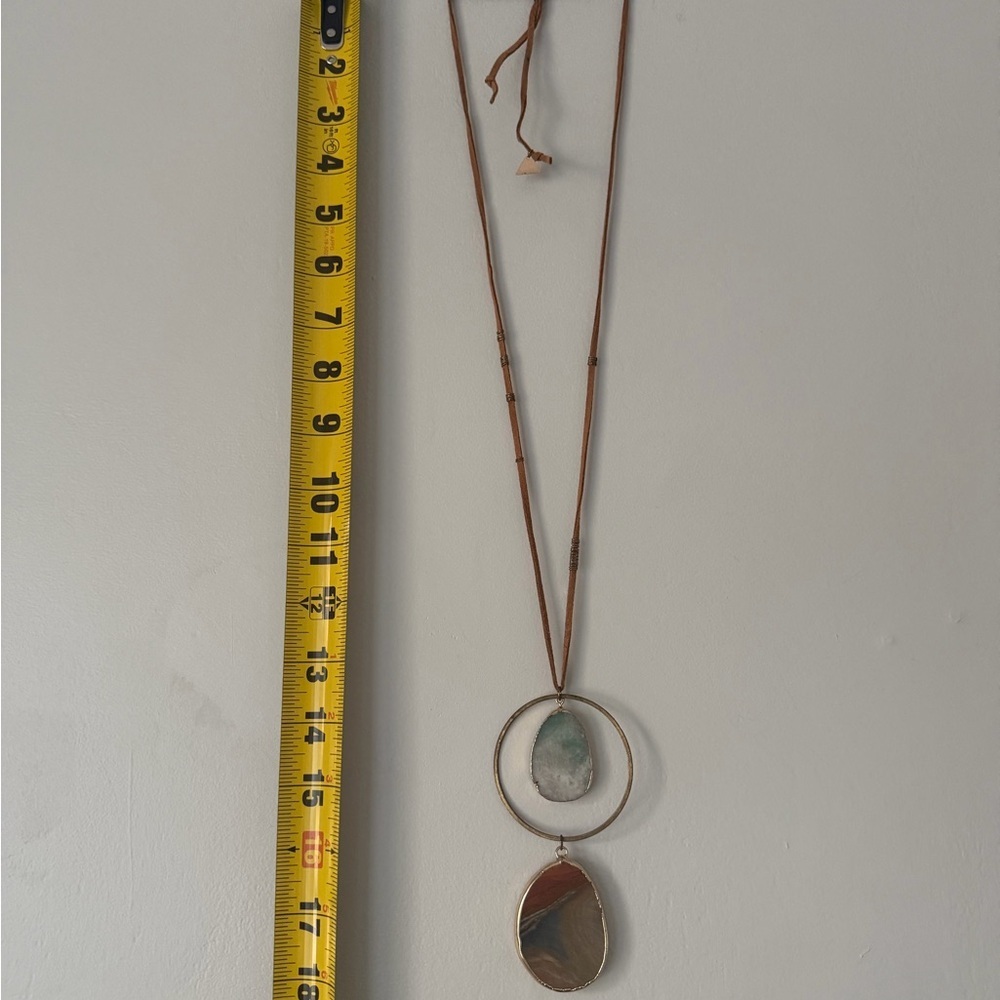 Anthropologie Serefina Leather Crystal Circle Pendant Necklace - Picture 5 of 5
